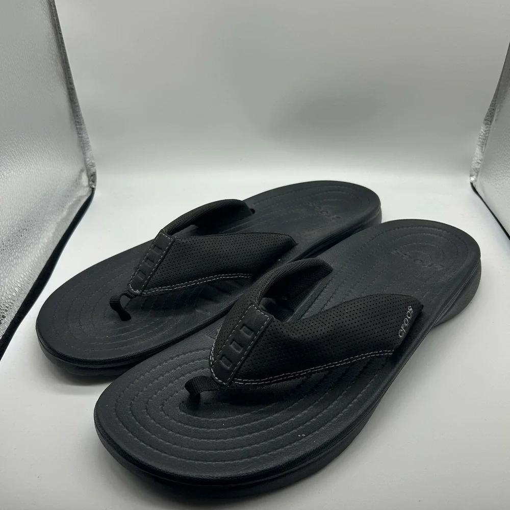 Crocs Men's Size 13 Bogota Flip Flops Black Slip On Sandals Casual Comfort